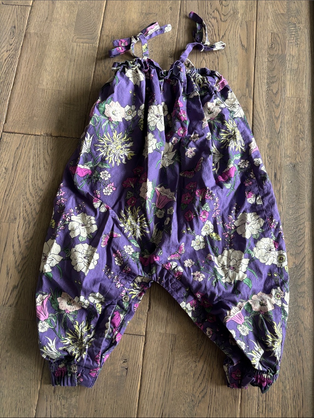 Tea Collection Purple Floral Romper with Adjustable Straps